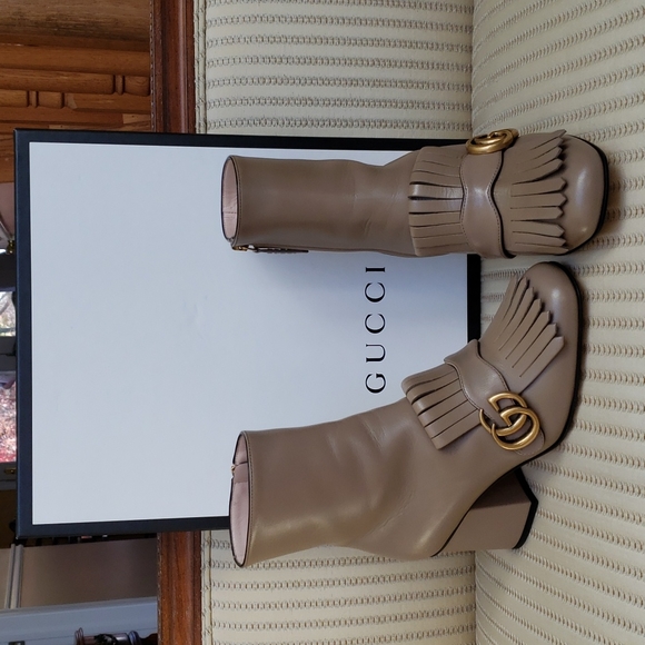 GUCCI MARMONT GG FRINGE LEATHER ANKLE BOOTS - Picture 2 of 11